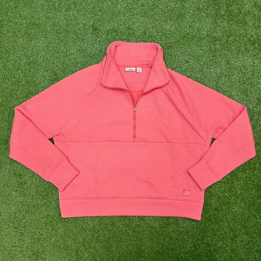 L.L. Bean Women's Ridgeknit Half Zip Pullover Oversized Warm Peach / Pink Medium